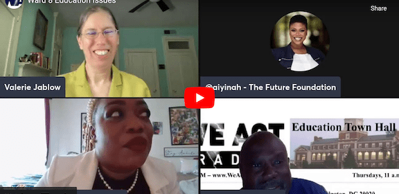 YouTube screen shot -- four speakers in their broadcast boxes