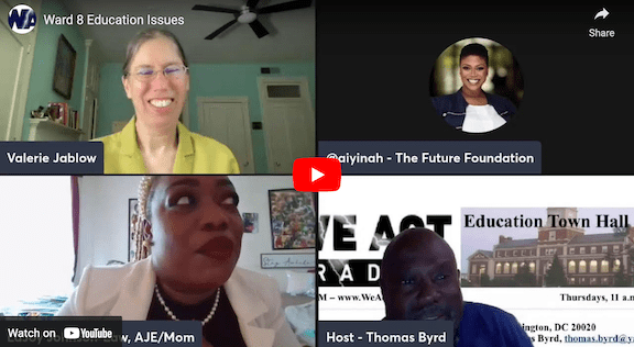 YouTube screen shot -- four speakers in their broadcast boxes